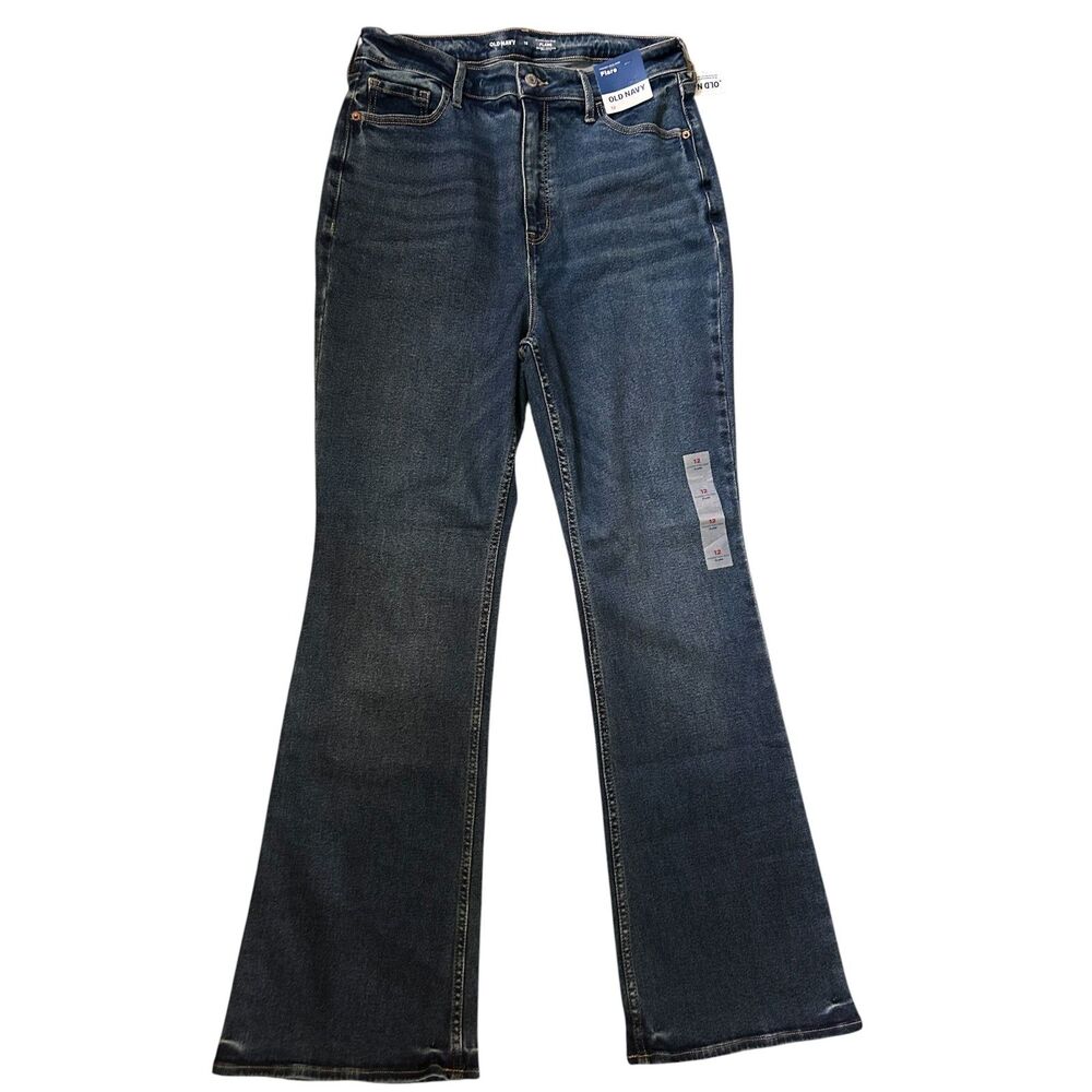 Old Navy Higher High Rise Flare Jeans Secret Smooth Pockets Dark Wash 12 NWT